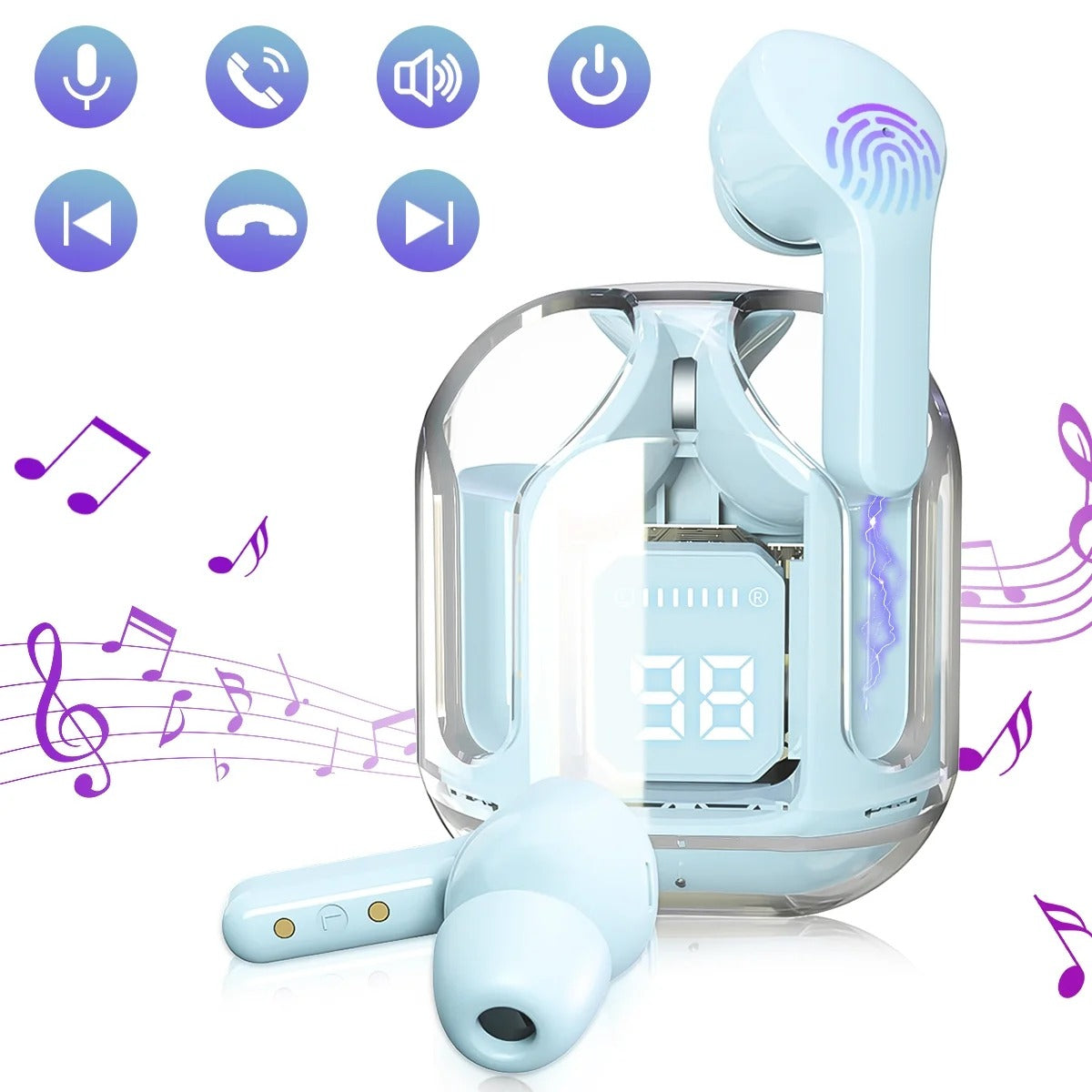 Air31 Wireless Earbuds | Transparent Bluetooth 5.3 with LED Display