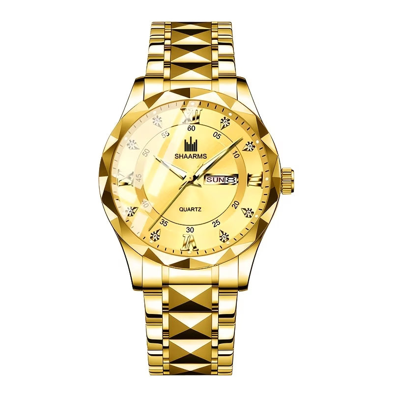 New Stainless Steel Band Men'S Quartz Watch Roman Numeral Dial Inlaid with Rhinestones Date Calendar Trendy Fashion Easy Brand Luxury Luminous Sports Leisure Life Travel Business Multi-Function Watch Birthday Gift Holiday Gift