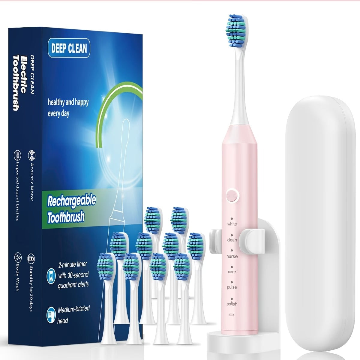 Smart Electric Toothbrush for Adults, Soft Bristles, Six Vibration Frequencies, Fully Automatic Cleaning Mode, USB Charging, Deep Teeth Cleaning, Dental Cleaner, IP67, with 4/8/10 Brush