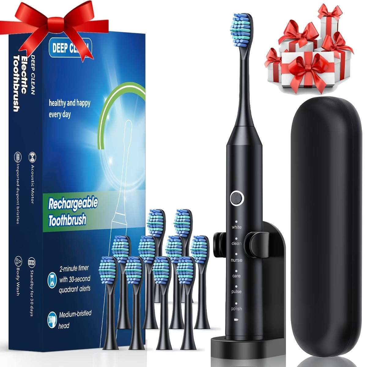 Smart Electric Toothbrush for Adults, Soft Bristles, Six Vibration Frequencies, Fully Automatic Cleaning Mode, USB Charging, Deep Teeth Cleaning, Dental Cleaner, IP67, with 4/8/10 Brush