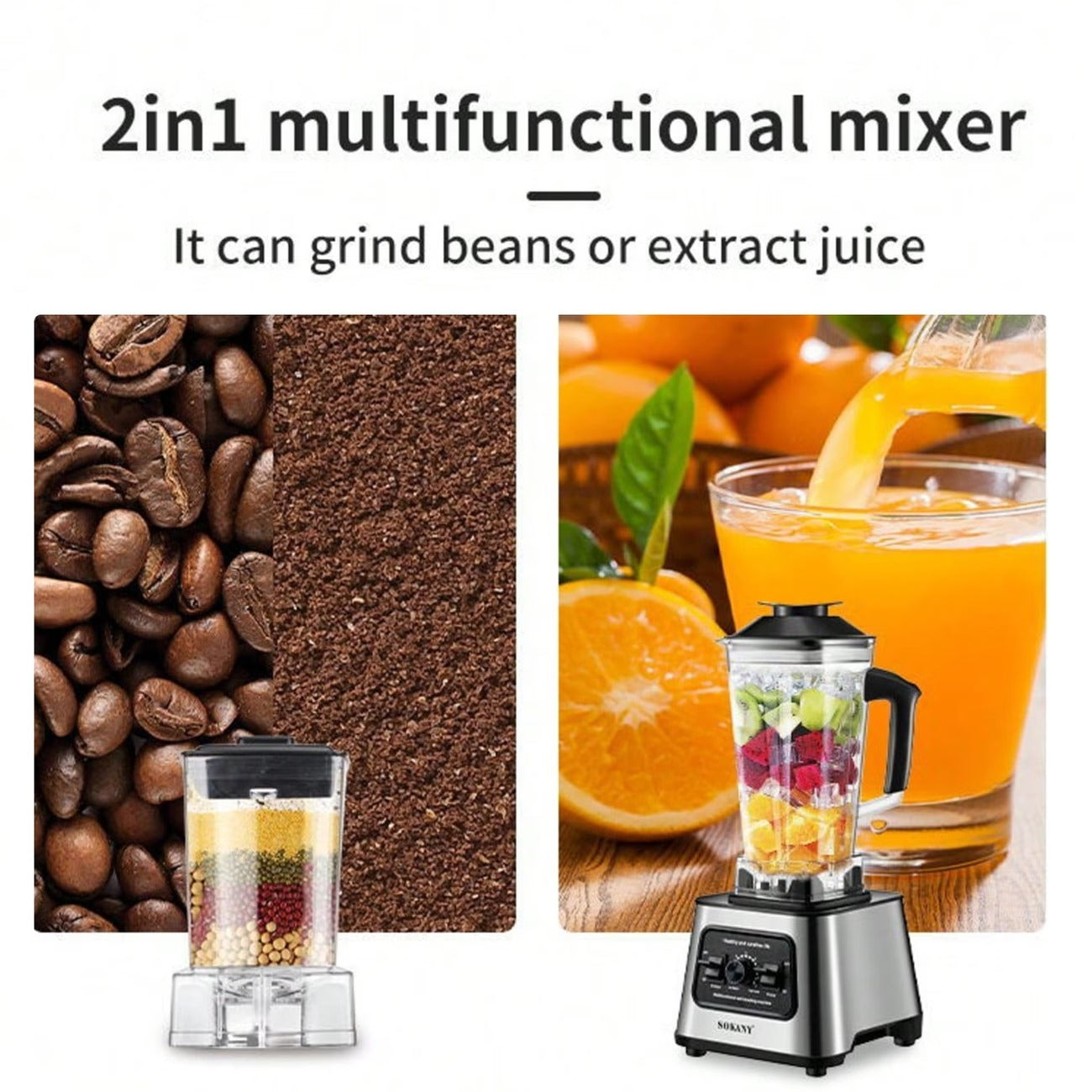 Blender 2.5L High-Power 2-In-1 Multifunctional Household Food Processor Ice Crushing Smoothie Juice Milkshake Protein Drink Maker