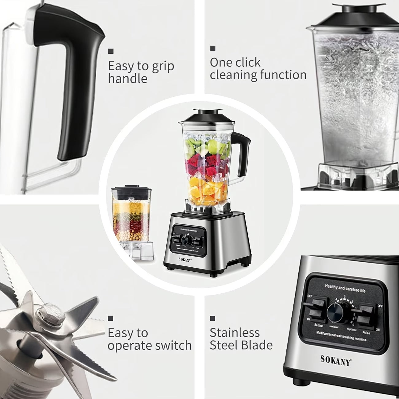 Blender 2.5L High-Power 2-In-1 Multifunctional Household Food Processor Ice Crushing Smoothie Juice Milkshake Protein Drink Maker