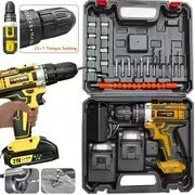 Lithium-ion Cordless Drill Kit, Drill Set with Battery and Charger, 3/8 Inch Keyless Chuck, Variable Speed, 16-position Adjustment and 24 Drill Bits (red/yellow/blue Color Scheme), Ergonomically Optimized Household Power Tool
