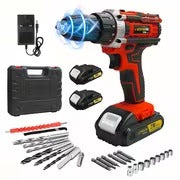Lithium-ion Cordless Drill Kit, Drill Set with Battery and Charger, 3/8 Inch Keyless Chuck, Variable Speed, 16-position Adjustment and 24 Drill Bits (red/yellow/blue Color Scheme), Ergonomically Optimized Household Power Tool