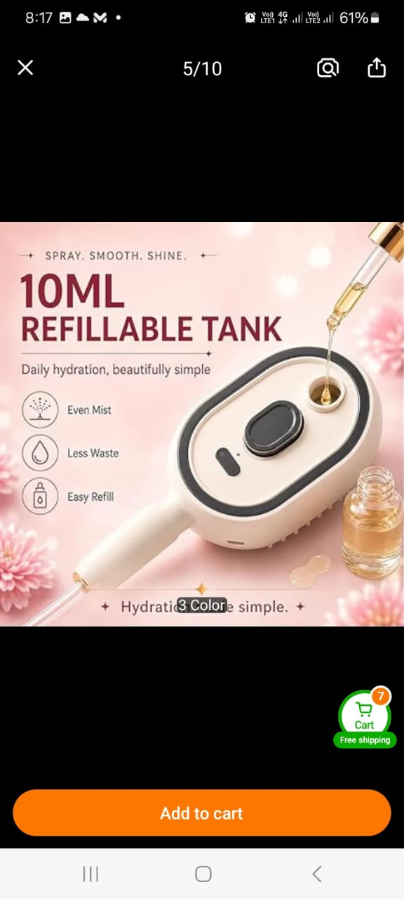 2-in-1 USB Rechargeable Nano Mist Hair Brush with Scalp Massage
*